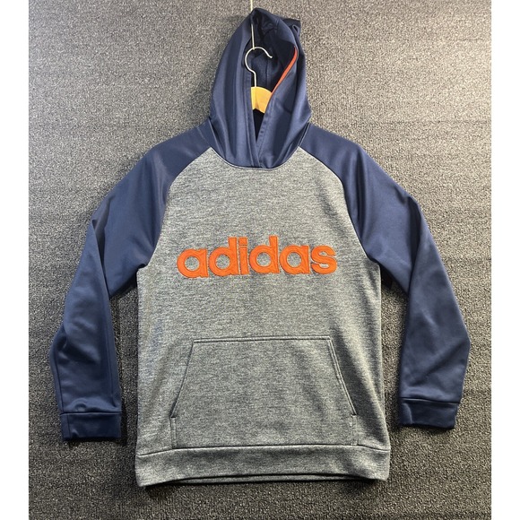 Adidas Hoodie Sweatshirt Gray/Blue Logo Long Sleeve XL (18-20) - Picture 1 of 7